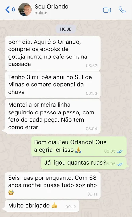 Print da conversa de WhatsApp com Seu Orlando