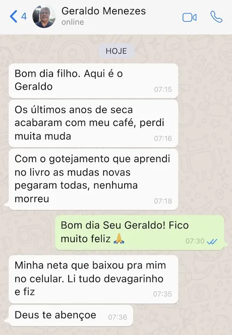 Print da conversa de WhatsApp com Geraldo Menezes