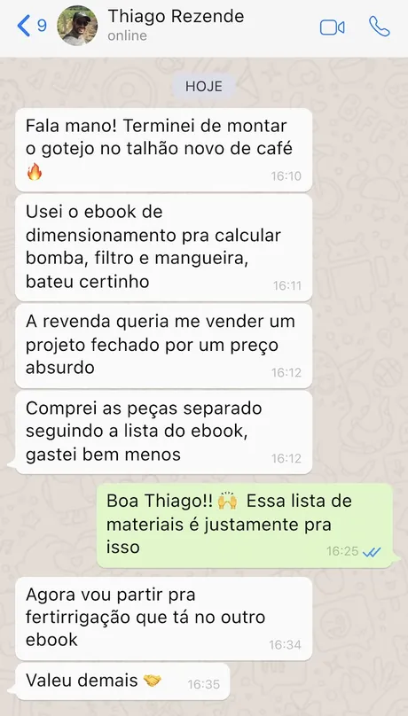Print da conversa de WhatsApp com Thiago Rezende