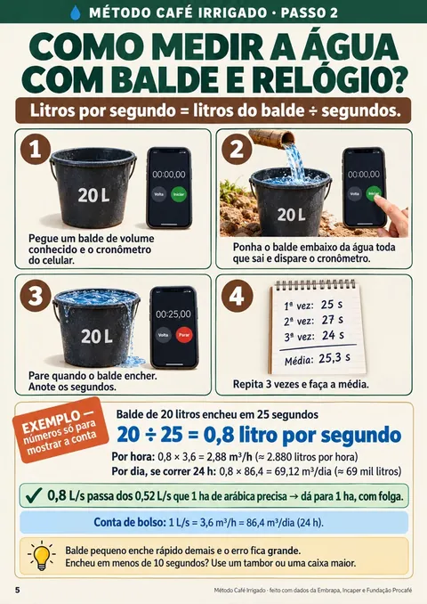 Como medir a água com balde e relógio, passo a passo ilustrado