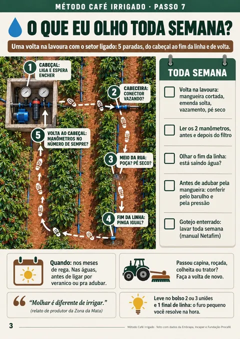 Rotina de manutenção de toda semana, com vistoria, manômetros e fim de linha